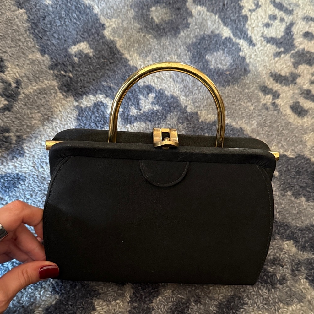 Virginia Art VINTAGE Elegant Black Handbag with Gold Accents